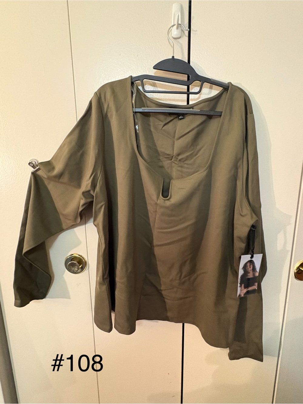 Ashley Graham Olive Scoop Neck Blouse